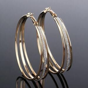 NEW Large Frosted Gold-Tone Hoops Earrings Exaggerated Multi-layer Circles